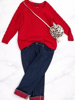 Lane Bryant Red Cable Knit Sweater Outfit• Size 22/24 Cozy Holiday Look Set